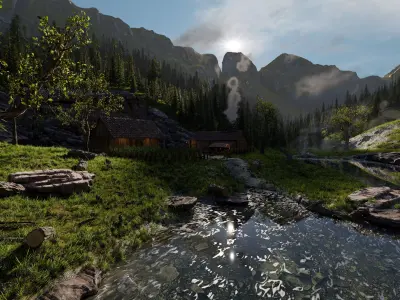 Mountain valley Farmstead Scene 3D model