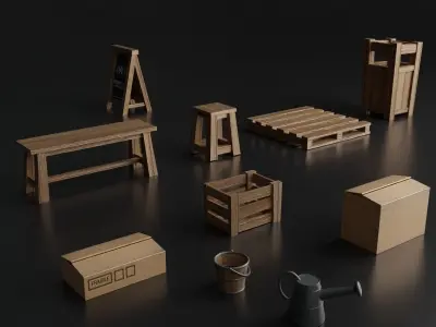 JAPANESE URBAN PROPS PACK Low-poly 3D model