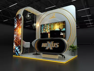 backwall highly-detailed 3x2 booth 3D model