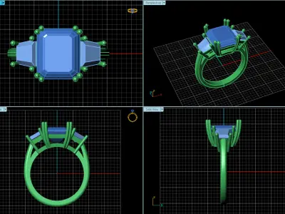 Emerald Cut Center Stone Three-Stone Ring 3D print model