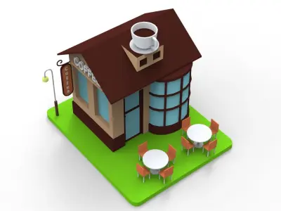 Cartoon Coffee Kiosk Low-poly 3D model