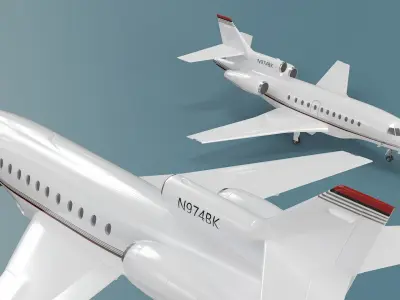  Plane Dassault Falcon 900 White Rigged 