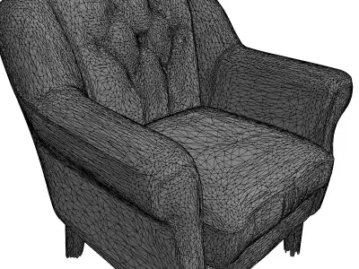 Green Velvet Tufted Accent Armchair Low-poly 3D model