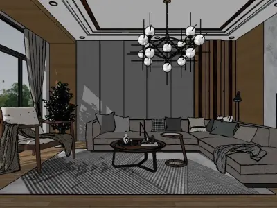 Living Space - SketchUp V-ray  3D model