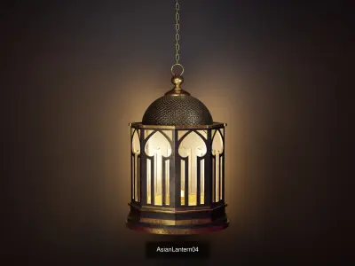 6 AsianLantern copper lantern hanging 3D Model Pack