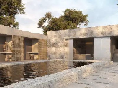 Sunset Exterior Village House 3D model