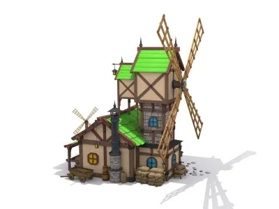 cartoon mill Low-poly 3D model purchase