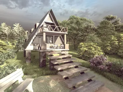 Two story A Frame house  3D model