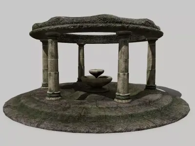Altar Set stone fountain with columns Low-poly 3D model