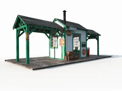 Western Train Station Low Poly Low-poly 3D model