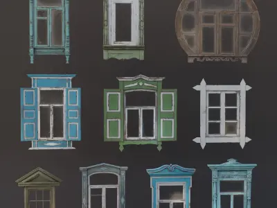 20 old windows pack Low-poly 3D model