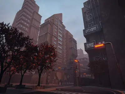 DYSTOPIAN BRUTALIST CITY SCENE Low-poly 3D model