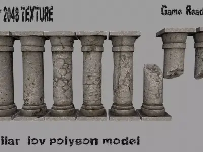pillar set 2 pillars and columns in style of ancient roman ar... Low-poly 3D model