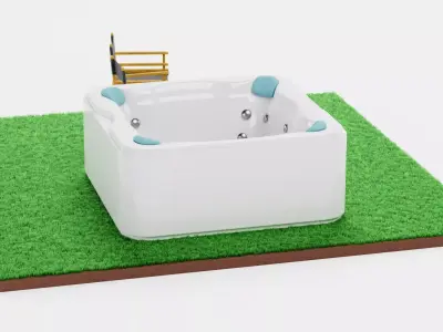 Garden Setup V15 - Hot Tub with Folding Chairs on Grass Platform 3D model