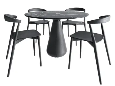 Udukkai Circular Table and Newood Light Side Chair 3D model