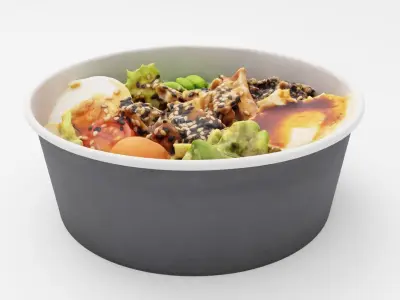 Poke bowl striped prawn or caramote prawn and Teriyaki sauce 3D model