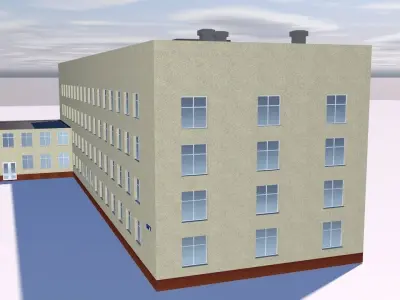 School office building on cloudy day 3D model
