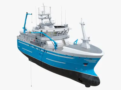  Modern Fishing Boat Light Blue Rigged for Cinema 4D 