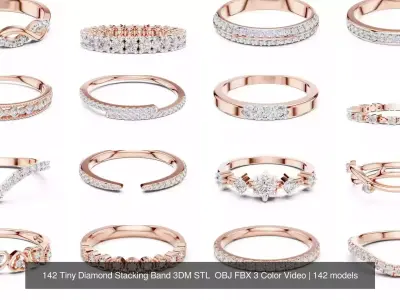142 Tiny Diamond Stacking Band 3DM STL  OBJ FBX 3 Color Video 3D Model Pack