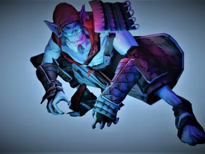 Goblin character flying in air Low-poly 3D model