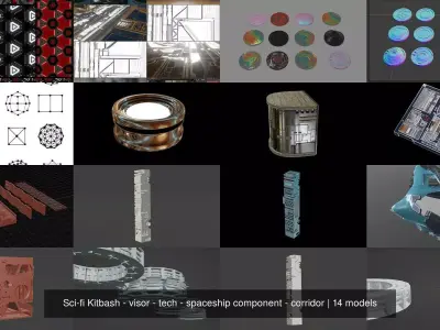 Sci-fi Kitbash - visor - tech - spaceship component - corridor 3D Model Pack