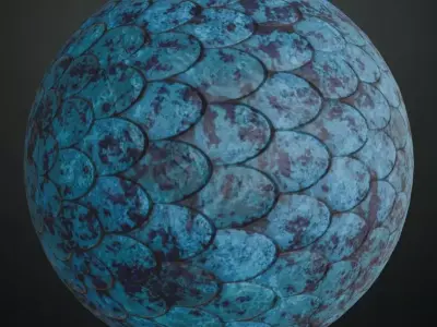 Modern Weathered Teal Fish Scale Mosaic PBR Seamless Texture