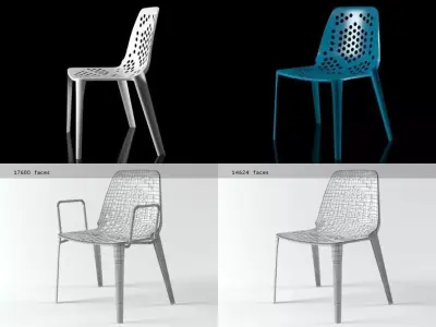 Pattern four different colored chairs and table 3D model