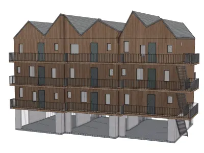 Modern Wooden Apartment Building 3D Model  Architecture 3D model