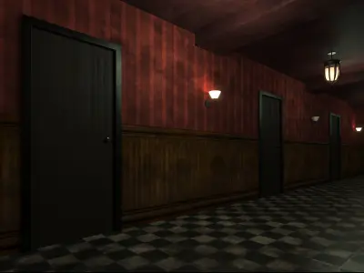 old dark scary red corridor 10 Low-poly 3D model