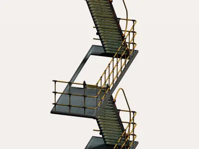 Sci-fi Industrial style stair platform Low-poly 3D model