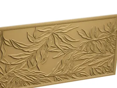 Modern Willow Leaves Relief Wall Decor Set STL Mural CNC 399 3D model