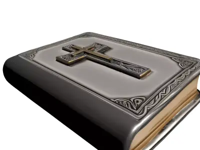 Ornate Holy Bible with Golden Cross Low-poly 3D model