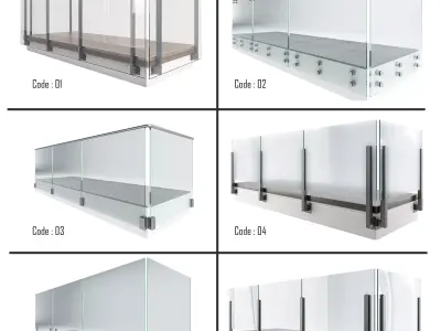 Glass-Railing-collection two glass railings and wooden deck 3D Model Pack