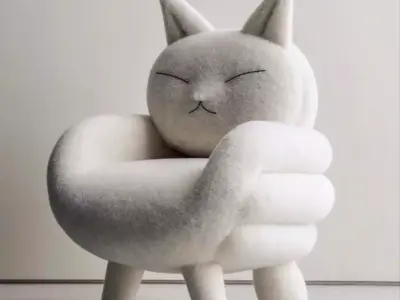 Minimalist Cat Chair White Soft Animal-Shaped Seat 3D Low-poly 3D model
