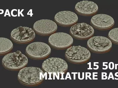 PACK 4 - 15 MINIATURE BASES 50mm 3D Print Ready 3D print model