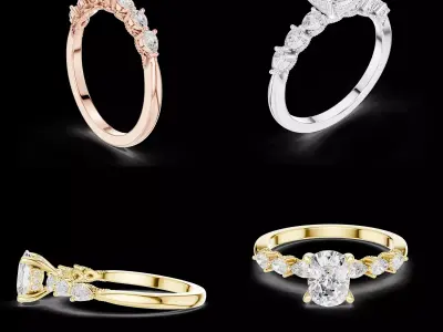 Oval Diamond Engagement Ring with Marquise CAD 3D print model