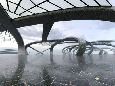 Futuristic Curved Pavilion- Architectural Background- V2U1 Low-poly 3D model