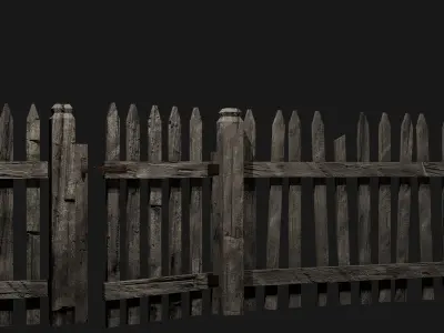 Old Wooden Fence Modular Low-poly 3D model