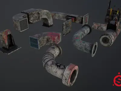 Cyberpunk Air Ducts Pack Low-poly 3D model