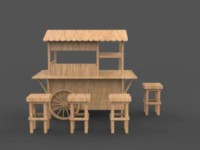  Wood Cart Kiosk 3D model