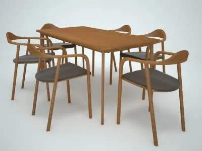 wooden dinning set Low-poly 3D model