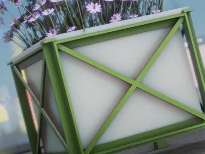 City Flower Pot with Violet Flowers - Object 4 Low-poly 3D model