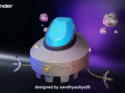 Robot SCI-FI with Arm Low-poly 3D model