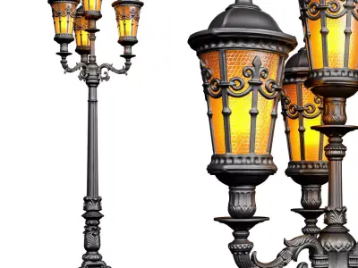 Outdoor classic street lamp light Lantern Lamppost streetlight  3D model