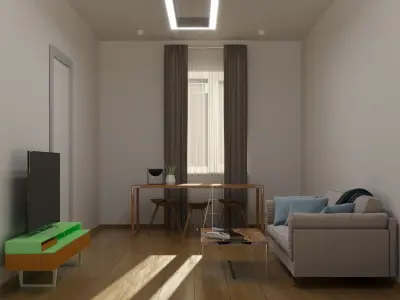 room living with walls and wooden floors 3D model