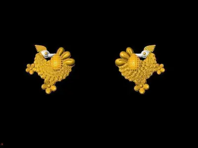 peckok pair of gold and peacock earrings 3D print model
