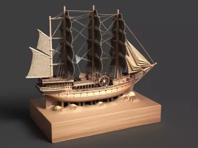 Chinese Wooden Sail Ship  Low-poly 3D model