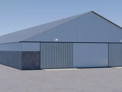 Warehouse metal building with doors Low-poly 3D model Low-poly 3D model