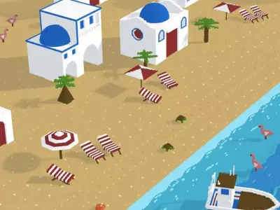 Voxel Santorini Low-poly 3D model