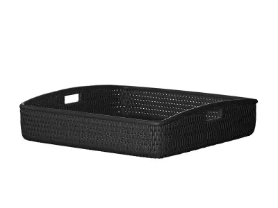 Square Rattan Wood Storage Basket 3D model